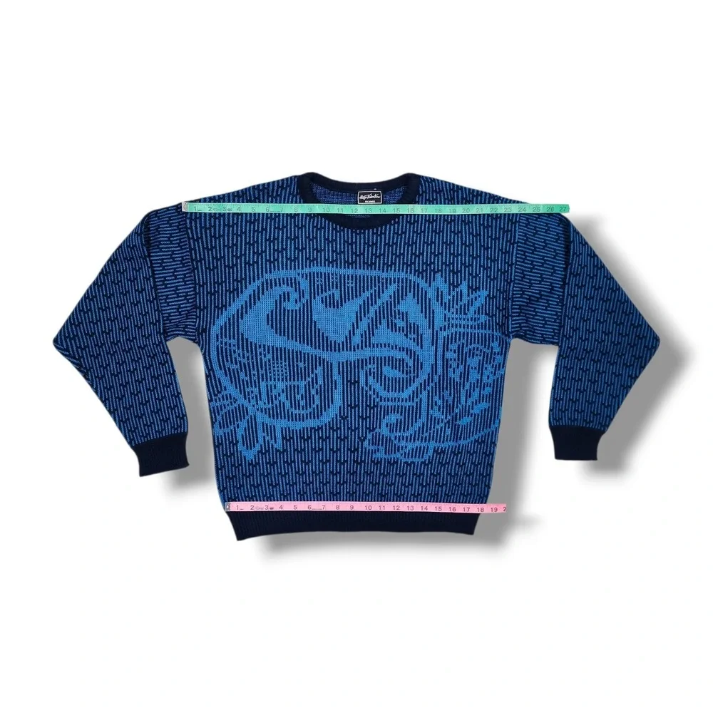 Vintage 90s Hugo Valentino Navy & Blue Knit Sweater Size‎ Medium USA Made